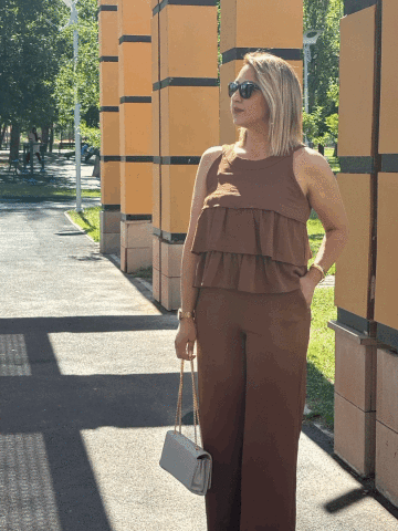 Kat Detaylı Bluz Pantolon Takim