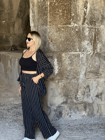 Çizgili Keten Takim