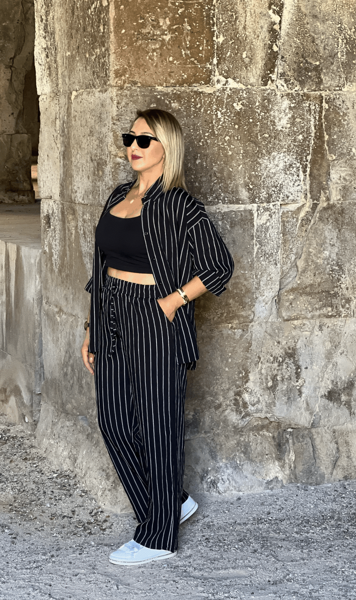 Çizgili Keten Takim