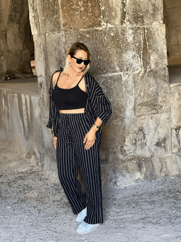 Çizgili Keten Takim