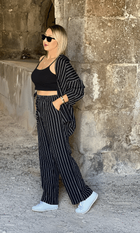 Çizgili Keten Takim