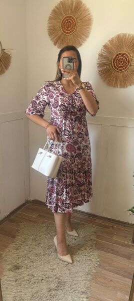 Viskon Kruvaze Yaka Elbise Pembe - L