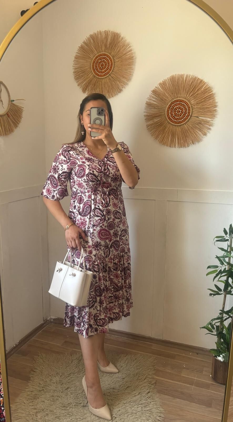 Viskon Kruvaze Yaka Elbise Pembe - XL