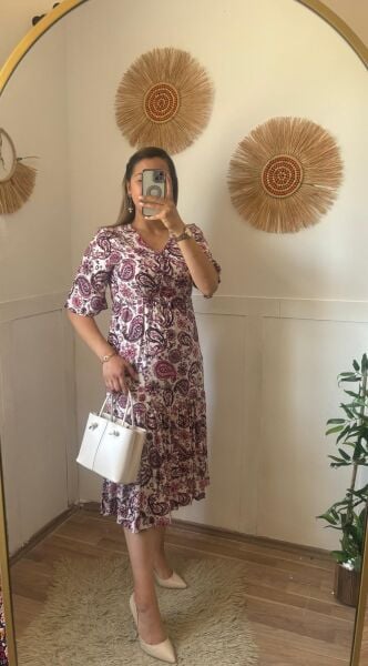 Viskon Kruvaze Yaka Elbise Pembe - XL