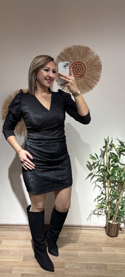 Drapeli Siyah Elbise