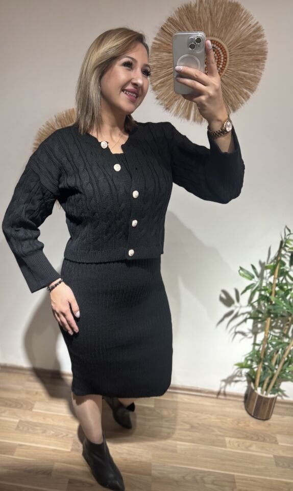 Siyah Triko Ceket Elbise Takim