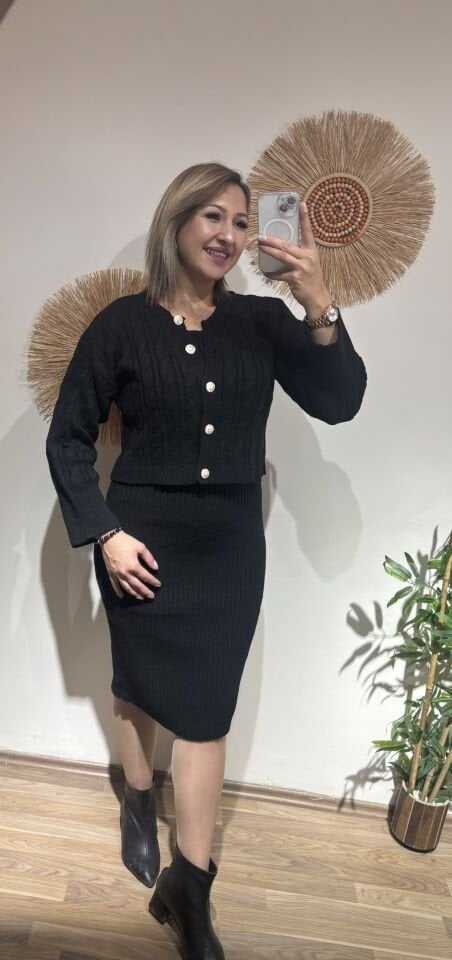 Siyah Triko Ceket Elbise Takim
