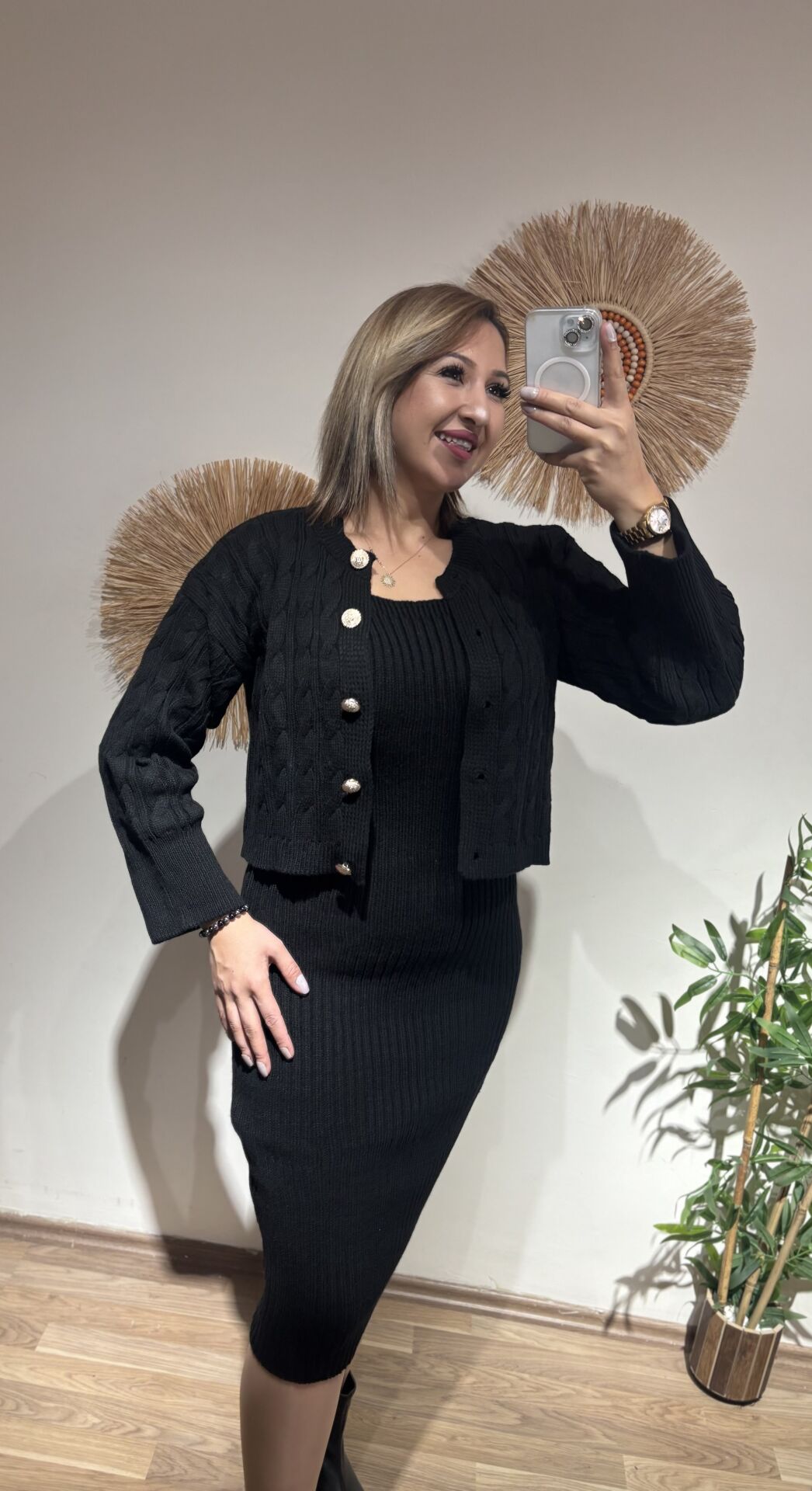 Siyah Triko Ceket Elbise Takim