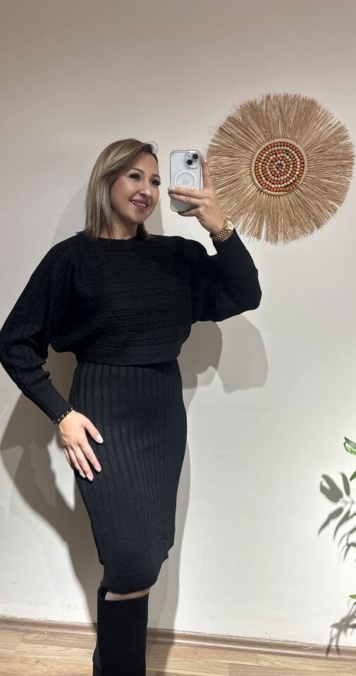 Siyah Triko Bluz Elbise Takim