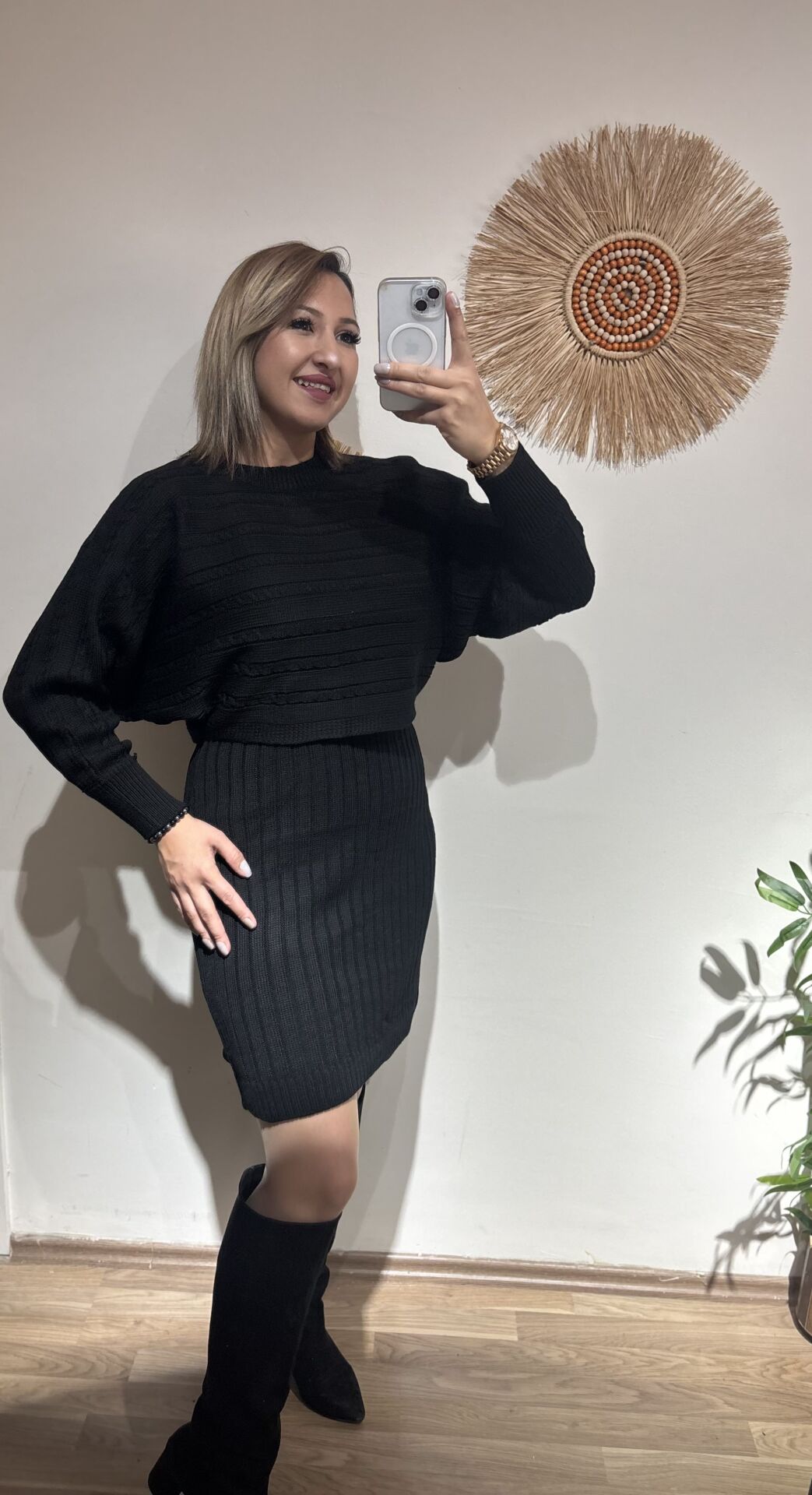 Siyah Triko Bluz Elbise Takim