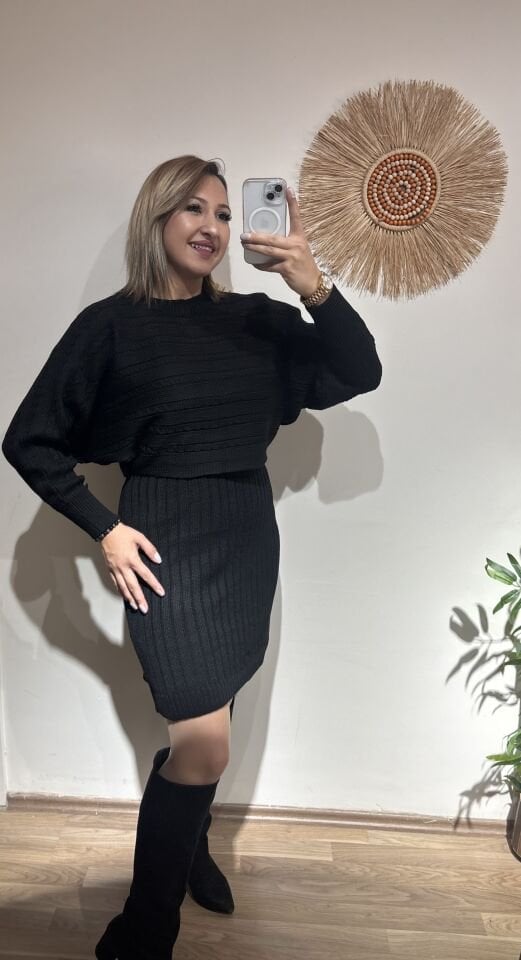 Siyah Triko Bluz Elbise Takim