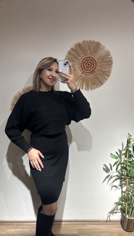 Siyah Triko Bluz Elbise Takim