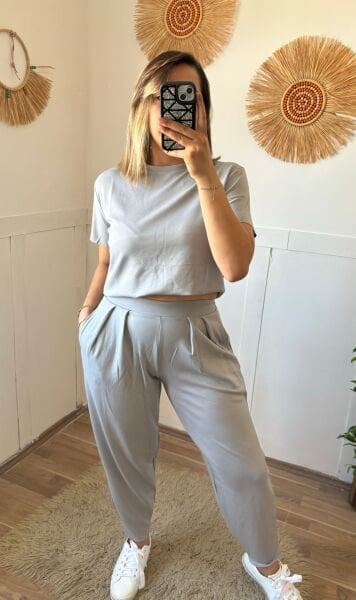 Oysho Kumaş İkili Takım Gri - XL
