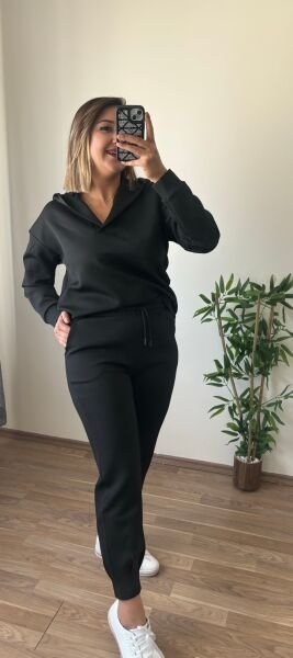 Scuba Kumaş Kapüşonlu İkili Takım Siyah - L