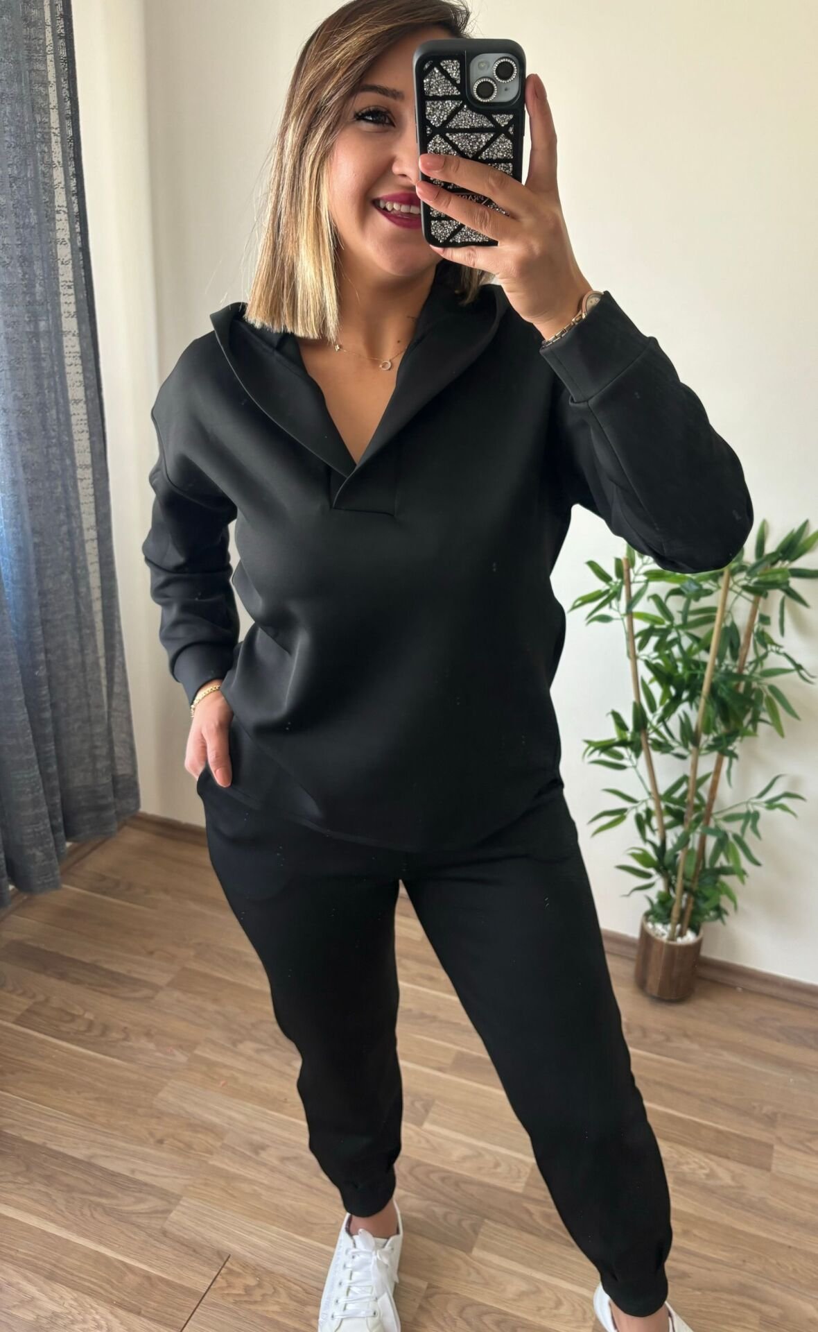 Scuba Kumaş Kapüşonlu İkili Takım Siyah - L