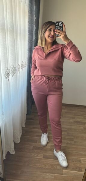 Yarım Fermuarlı Eşofman Takımı Gül Kurusu - L