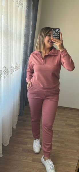 Yarım Fermuarlı Eşofman Takımı Gül Kurusu - L