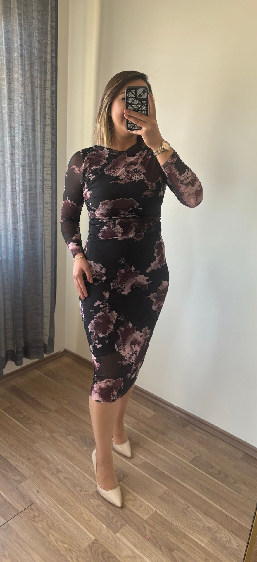 Desenli Tül Elbise Desenli - M