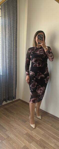 Desenli Tül Elbise Desenli - L