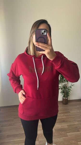 Oversize Kapşonlu Sweatshirt Bordo - M