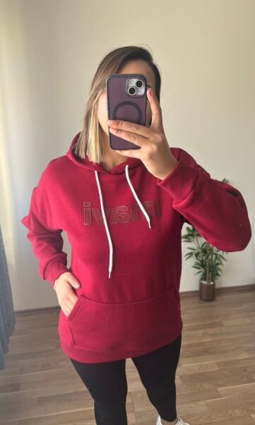 Oversize Kapşonlu Sweatshirt Bordo - M