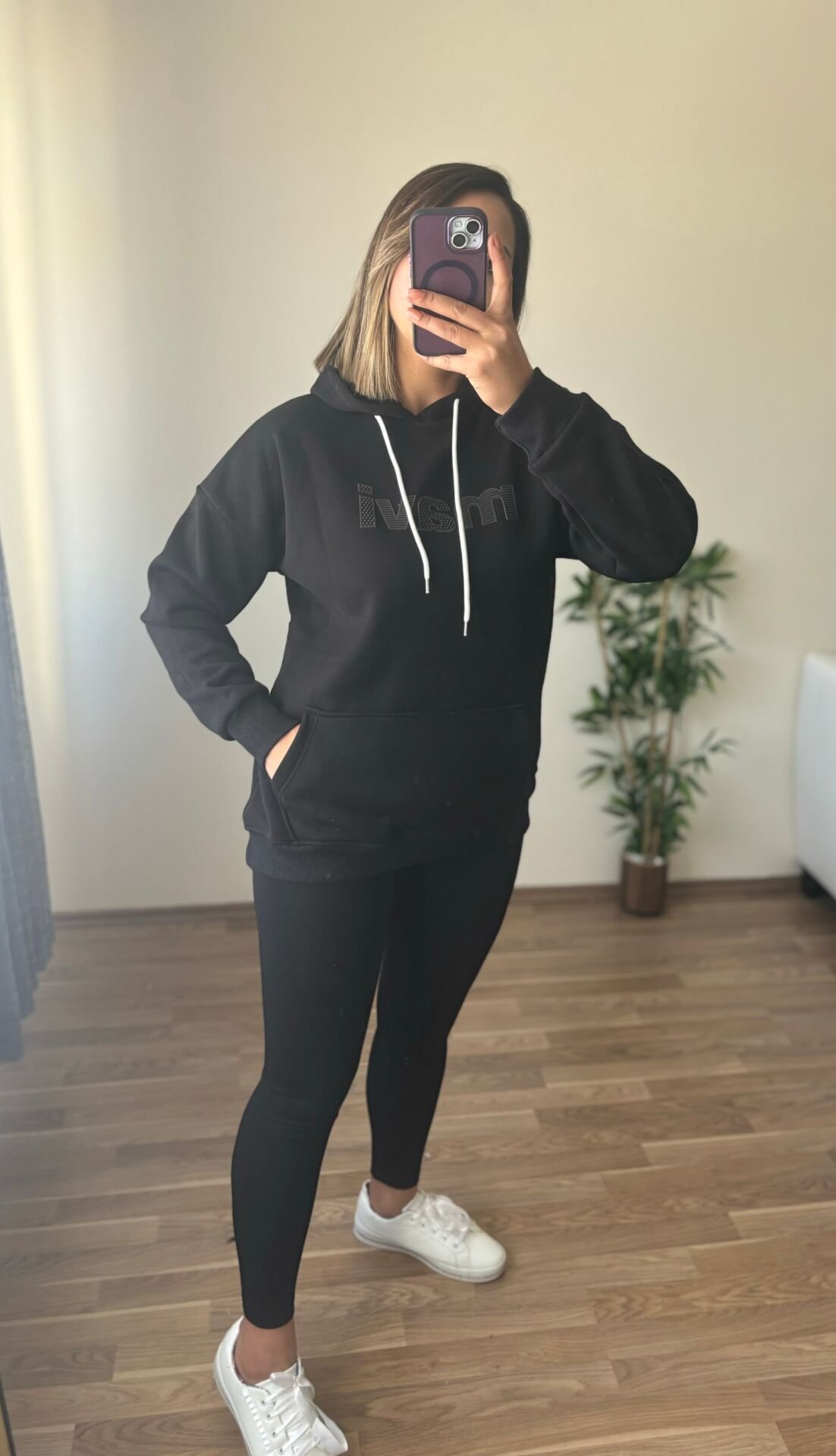 Oversize Kapşonlu Sweatshirt Siyah - L