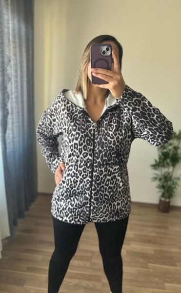 Desenli Sardonlu Hırka Beyaz Desenli - XL