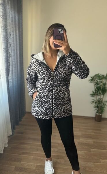 Desenli Sardonlu Hırka Beyaz Desenli - XL