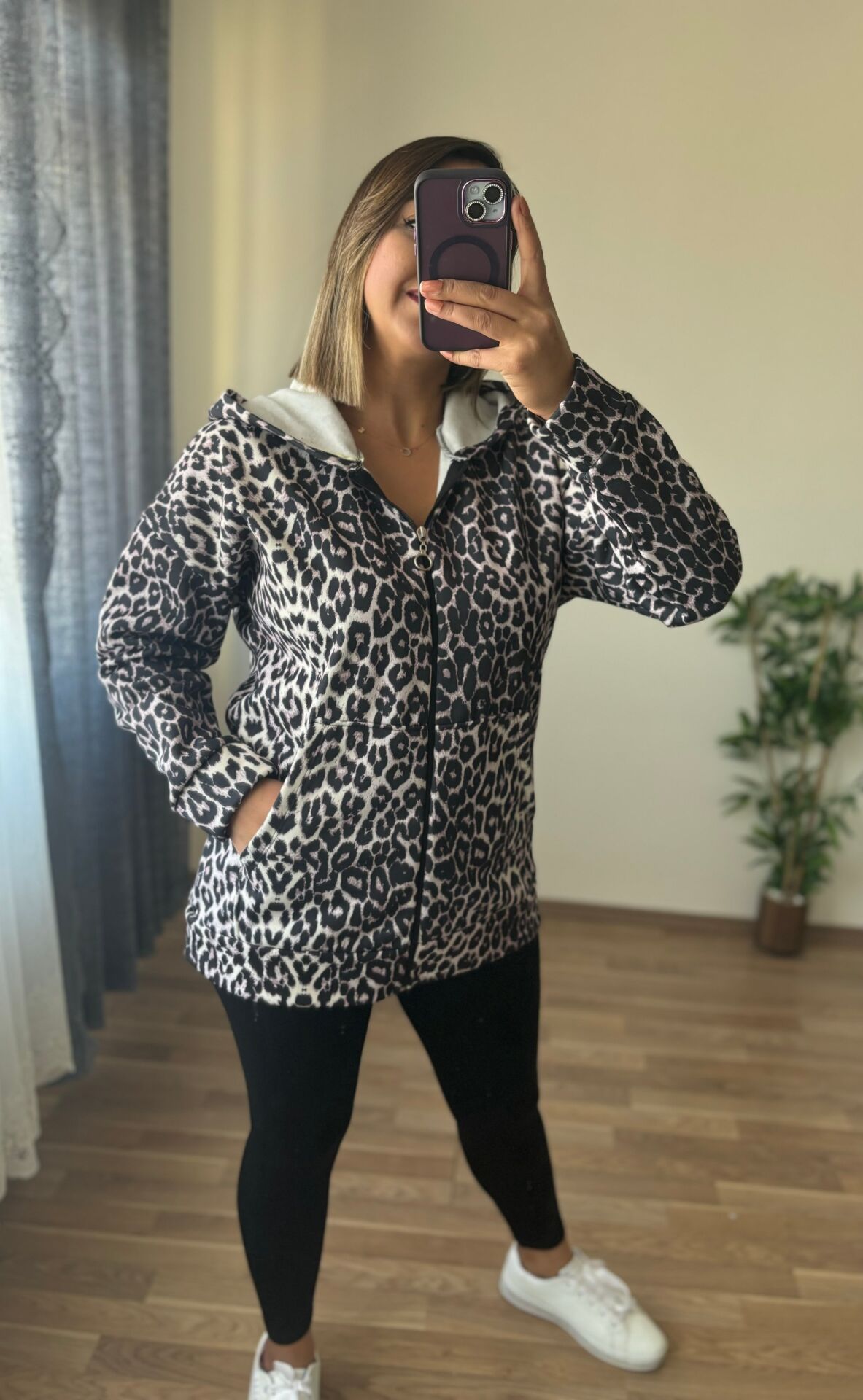 Desenli Sardonlu Hırka Beyaz Desenli - XL